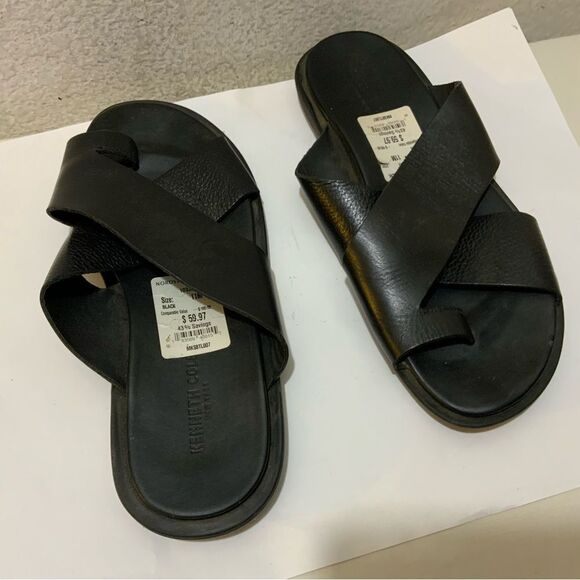 Kenneth Cole mens Crisscross Leather Slide Sandal Black 11 M main image 5